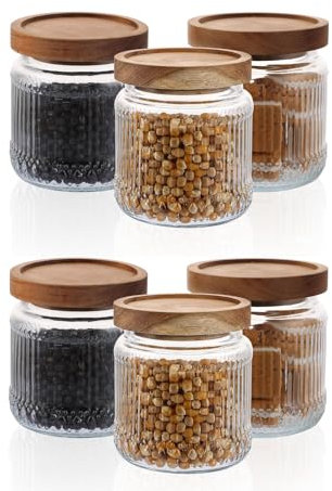MEIDIV 6PCS 500ml Glass Jar, Glass Storage Jars with Lids Airtight, Glass Storage Containers, Kitchen Storage Jars Glass Canister Set for Spice Tea Coffee Sugar Cookies Sweet