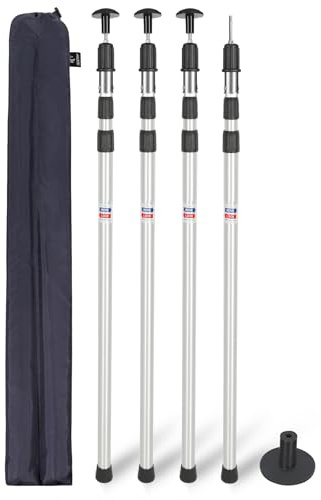 REDCAMP Juego de 4 postes telescópicos de lona de aluminio, extensibles y ajustables, para tienda de campaña, multiusos, para toldo, toldo, porche, velas, lona, espacio para la cabeza, 2,3 m