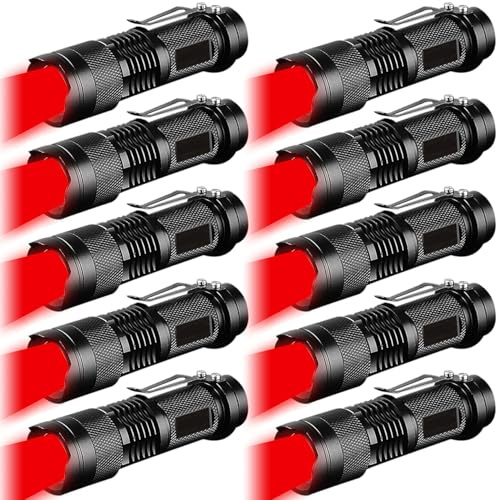 MVIOCS Röd LED-ficklampa med hög lumen, ultraljus röd ficklampa rött ljus ficklampa, zoombar vattentät ficklampa för utomhus astronomi flyg nattobservation nödsituation (10)