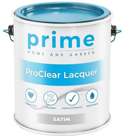Prime ProClear Satin Lacquer Paint - 1 Litre Quick Drying & Durable Lacquer for Wood, Plastic, Metal, Concrete, Glass & Ceramics | Water Resistant Coating for Interior & Exterior Surfaces