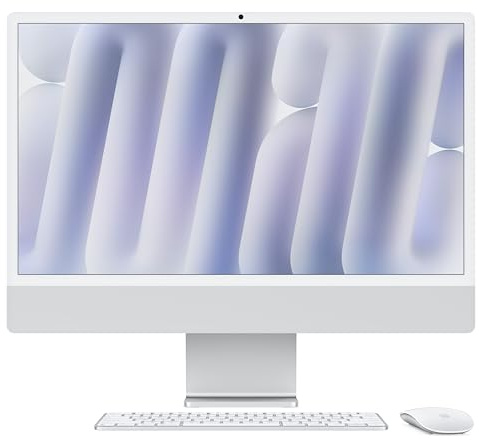 Apple iMac Computer desktop all-in-one: Chip M4, CPU 8-core e GPU 8-core: display Retina 24'', 16GB di memoria unificata, 256GB di archiviazione SSD, con accessori. Per iPhone/iPad; Argento