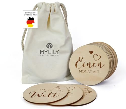 MYLILY 30 Baby Meilensteinkarten aus Holz | Meilensteinkarten Baby | Monatskarten Baby 1-12 Monate | Meilensteine Baby Holz | Baby Karten Meilensteine | Zauberhafte Erinnerungen | Geschenk für Mamas