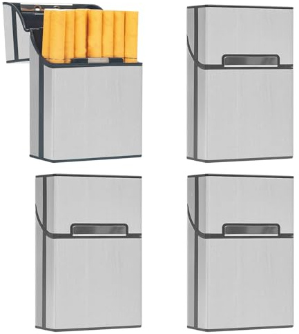 pitilleras ligeras, caja de cigarrillos de aluminio, caja de cigarrillos de metal, con cierre magnético abatible, para mujeres y hombres (plata 4)