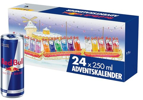 RedBull Calendario dell'Avvento 2025, 24 Lattine da 250 ml, Gusti Classici e Senza Zucchero, Edizione Limitata