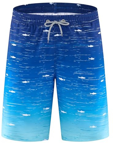 APTRO Men's Swim Trunks Swimming Shorts Board Shorts Quick Dry Beach Shorts Big and Tall Swim Shorts Fish Blau BS89 M