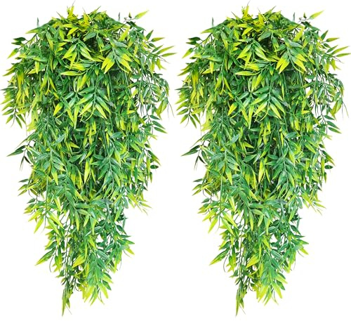 5 Stück Hängepflanze Künstlich Bambus Blätter Pflanzen 80cm Kunstpflanze