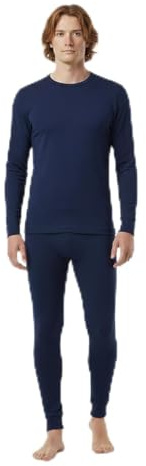 Palleon Termiska underkläder herrset | Merino ull funktionella underkläder långa | andas, termoreglerande och luktfria | Skidunderkläder för vinter, sport och utomhus, marinblå, M