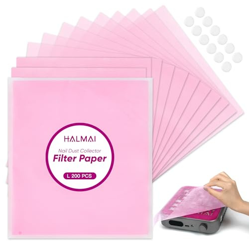 HALMAI 200 Sheets Nail Dust Collector Filter Paper, Disposable Nail Dust Filters for Most Finger Dust Collector Machine, Nail Vacuum for Fingernail Salon Spa Tech Supplies & Accessories (Pink, L)