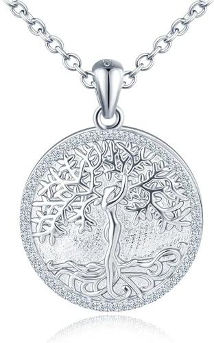 MICSAVI Collar Medallón Árbol de la Vida en Plata de Ley 925 para Mujer, Personalizado Foto Colgante Redondo Locket con Circonitas, Joyería Imagen Memorial Amuletos para Madre Esposa