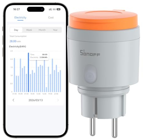 SONOFF S61s Outdoor (Schuko) – Spina intelligente da esterno, IP44, compatibile con Matter, Wi-Fi 2,4 GHz, 16 A, 3840 W, monitoraggio energetico, funziona con Alexa, Google Home, Home Assistant