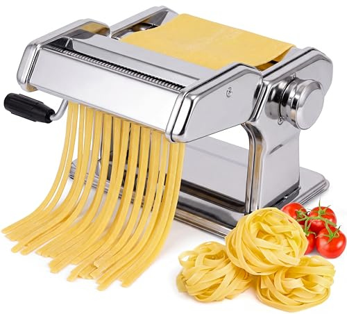 SANTA CLARA | Máquina para Hacer Pasta Manual de Acero Inoxidable, Laminadora con Manivela y Rodillos Ajustables, Pasta Maker para Espaguetis y Tallarines, Accesorio de Cocina para Pasta Fresca Casera