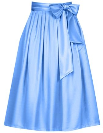 Grembiule da donna per Dirndl, lunghezza media, per matrimonio medievale, Oktoberfest, con fiocco a quadretti, lunghezza al ginocchio, per costume bavarese, taglie forti, grembiule arioso, O celeste