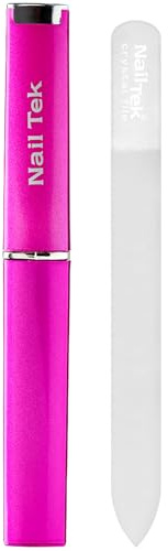 Nail Tek Crystal File - Glass Nail File with Case, Durable and Gentle for Healthy Nails and Cuticles - Travel-Friendly Design, Fuchsia, Medium 5