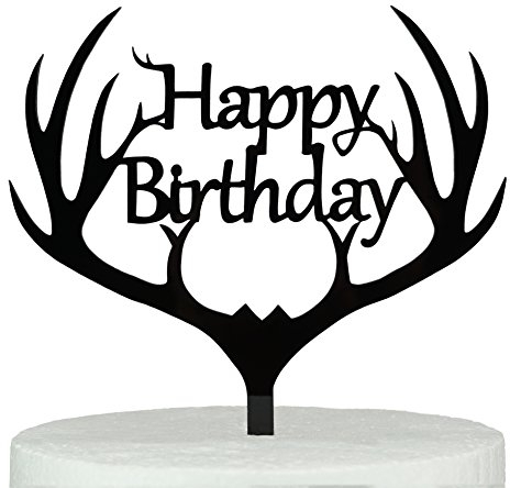 LOVENJOY Geschenkbox Geweih Happy Birthday Kuchen Topper Schwarz Tortendeko Reh, Mattiertes Acryl