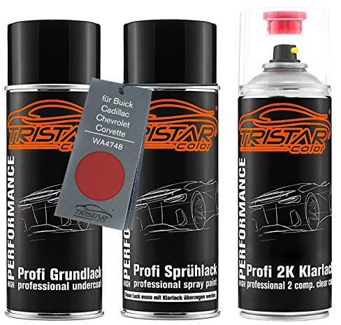 TRISTARcolor Car paint 2K spray can set for Buick/Cadillac/Chevrolet/Corvette WA4748 Firethorn Metallic under + base coat 2K clear coat
