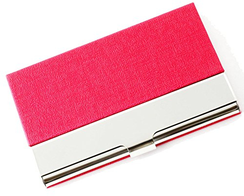 ToBeIT Damen rot Leder Visitenkartenetui/Visitenkartenbox - Etui Visitenkarten aus PU Leder und Edelstahl 96 * 65 * 13mm für Frauen rot