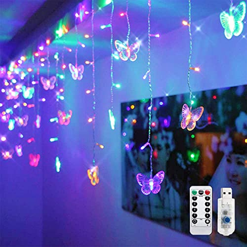 Cynzia Butterfly Curtain Lights, 8 Modes 48LED Twinkle String Light with Remote 4.9FT USB Powered Window Fairy Light, Decorative Lights for Bedroom, Party, Wedding, Holiday, Christmas (Multi-Colored)