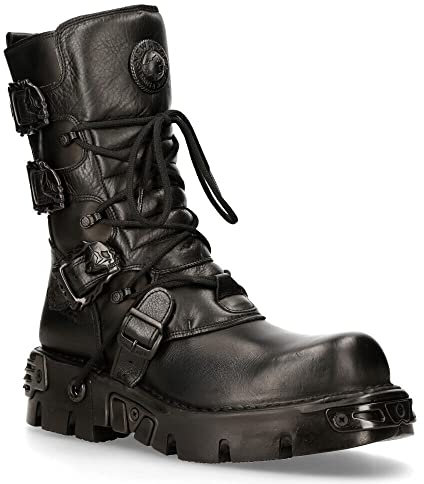 New Rock 391-S18 Unisex Schwarz Metallic Reactor Schädel Teufel Gote Punk Leder Wadenstiefel 39