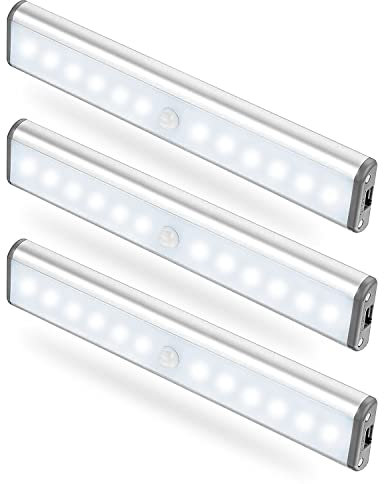 tuare Motion Sensor Light Indoor, 12 LEDs 120LM Bright Closet Light, USB Rechargeable Battery Powered Wardrobe 3 Modes Auto On/Off LED Strip Magnet Under Cupboard - Cool White