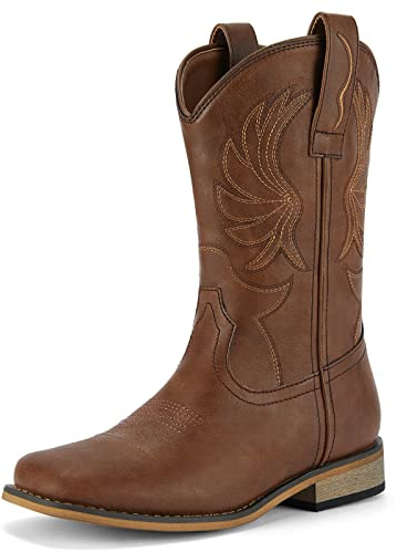 Rollda Kids Cowboy Boots for Boys Girls Western Square Toe Cowgirl Boots with Walking Heel (Toddler/Little Kid/Big Kid)