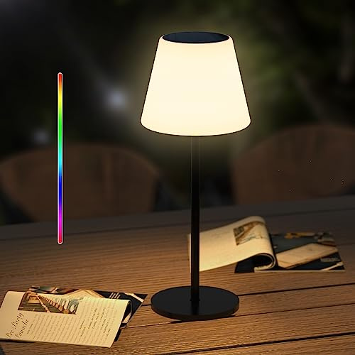 Gewiny Solar Table Lamp Outdoor Solar Lamp Waterproof with Light Sensor,Outdoor Lamps for Patio,Dimmable Warm White and RGB LED Solar Lamp Cordless,Portable Night Light for Garden、Terrace、Camping.