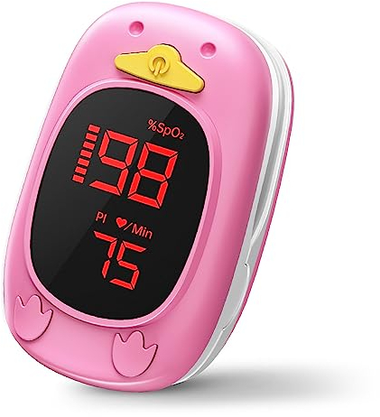 HOLFENRY Saturimetro Pediatrico per Bambini e Adulti con Ampio Display a LED, Saturimetro Bambini Include 2* Batterie AAA e Cordino per Misura la Saturazione di Ossigeno e la Frequenza Cardiaca