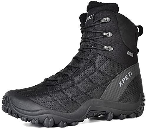 XPETI Mens Hiking Boots Waterproof Walking Boots Men High Hill Winter Snow Trekking Shoes Black Size 9.5 UK