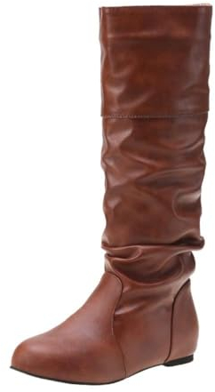 ticticlily Damen Stiefeletten Warm gefüttert Schlupfstiefel Langschaft Stiefel A Braun 38 EU