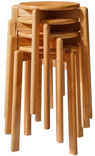 YMYNY Esszimmerstühle, Barstühle aus massivholz, 4er Set Barhocker, rund Sitzhocker, Arbeitshocker, platzsparend, stapelbar, für Tagungsraum, Wohnzimmer, Esszimmer, Küche, Natürliche Farbe HBD026N-4