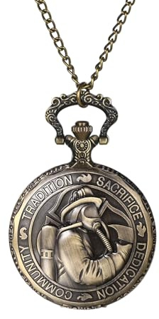 JewelryWe Orologi da tasca per uomo e donna, orologi da tasca scheletri, orologi da tasca vintage, orologi da tasca multistile e multistampa, quadranti con numeri romani/arabi, Pompiere - Bronzo