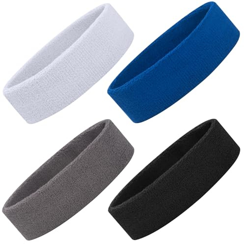 ONUPGO 4-pack svettband sportpannband för män och kvinnor, bomullspannband frottétyg svettband för tennis, basket, fotboll, gym, träning – fukttransporterande elasticitet