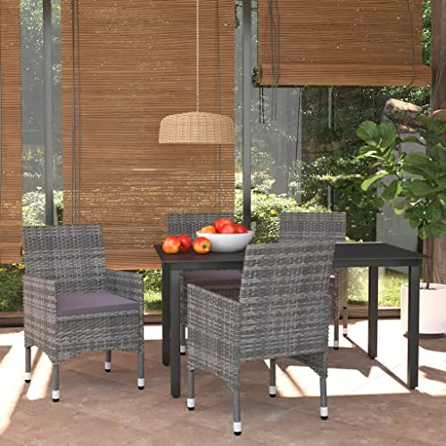 KTHLBRH Juego de muebles de jardín para terraza, muebles de balcón, 5 piezas, juego de comedor con cojines de poliratán, color gris