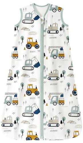 Unnivoll Baby Sleeping Bag 0.5 Tog 6-12 Months Summer Sleep Sack 100% Cotton Baby Sleep Bag Wearable Blanket for Newborn Infant Excavator