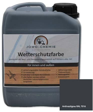 Peinture de protection contre les intempéries (5 kg) - Peinture acrylique pour clôture de jardin - Pour bois de toutes sortes - Grand choix de couleurs - Gris anthracite
