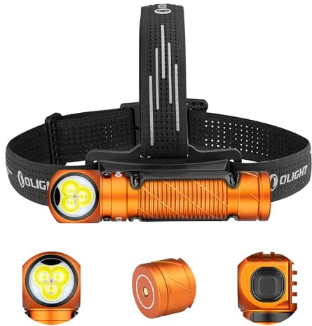 OLIGHT Perun 3 Lampada Frontale Multifunzionale Professionale LED Ricaricabile 3000 LM Torcia da Testa Impermeabile per Lavoro Esterno e Attività all'Aperto Pesca Corsa Campeggio (Arancione)