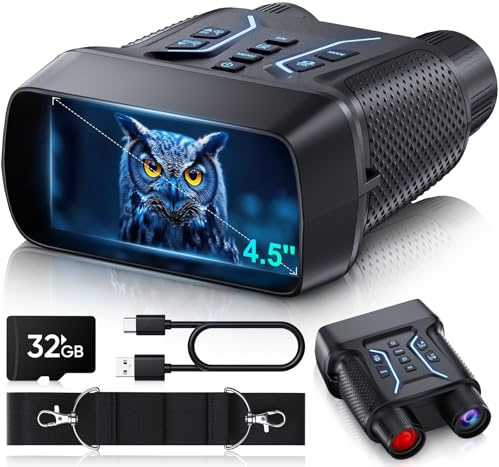 MoonFox nattvisionsglasögon – 4K mörkerseende kikare för vuxna, 4,5 tum HD-skärm med 8 x digital zoom, inkluderar 32 GB TF-kort för att spara foton och videor, perfekt för camping, jakt och säkerhet