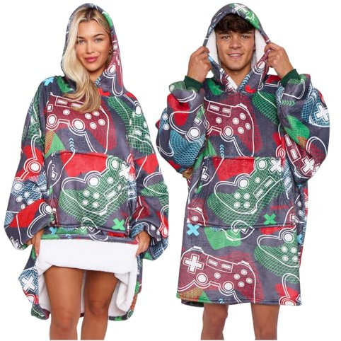 Christmas Oversized Blanket Hoodie - Sherpa Fleece Wearable Hooded Blanket - Xmas Hoodie for Women & Men Giant Pullover Sweatshirt Adult - One Size Fits All