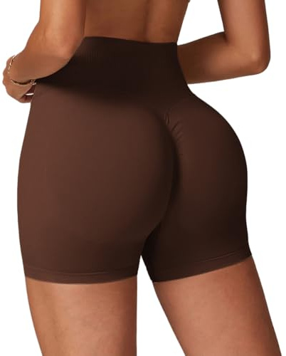 Qmttoae Pantaloncini da palestra senza cuciture da 11,4 cm per sollevamento glutei da donna, pantaloncini da allenamento per il controllo della pancia, ciclismo, yoga, Marrone, S