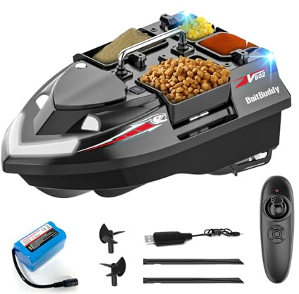 Technohom RC Bait Boat – 500M Remote Control Fishing Boat with Gyro Stabilization, 6.6LBS Capacity, 4 Independent Bait Slots, Dual Battery System, LED Lights & Cruise Mode – for Professional Fishing