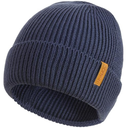 Donfri Gorro de Lana Merino, Gorro térmico de Invierno para Hombres y Mujeres, Gorro de Lana de Punto para Clima frío, Unisex, Talla única (FR/ES, Letras, Talla única, Azul Marino)
