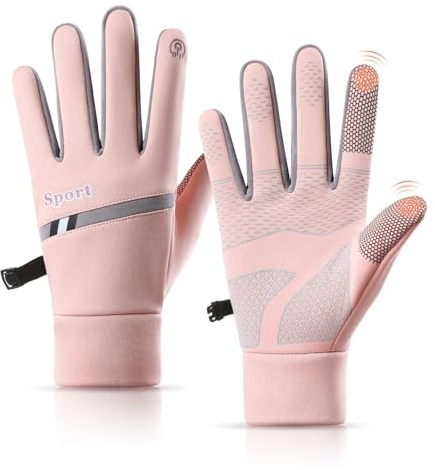 Winter Thermal Gloves Womens, Waterproof Touch Screen Warm Driving Gloves With Anti-Slip Silicone for Ladies Sport Cycling Running Walking Biking Hiking (Pink)
