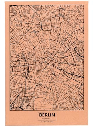 UNUS Mapa de la ciudad de Berlín, 60 x 40 cm, diseño de mapa de la ciudad de corcho natural con alfileres, decoración de pared para marcar recuerdos, también disponible como mapa del mundo, París