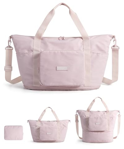 BAGSMART Vikbar resväska för kvinnor och män, 37 l handbagage, väska, sportväska, reseväska, duffle Bag, weekender skötväska, träningsväska, handväska för sport och resor, ROSA, 45 x 20 x 30 cm (24L