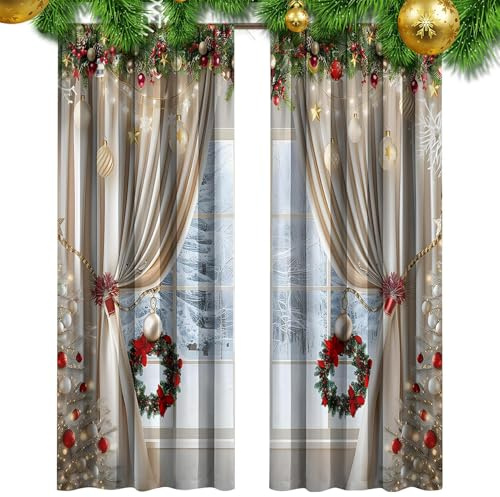 Jul Gardiner För Vardagsrum Hopfällbara Återanvändbara Långlivade Draperier | Jul Klassisk Konst Tryckta Gardiner För Familjens Sovrum Jul Samling Butik Bakgrund Fönster Inomhus Och Utomhus