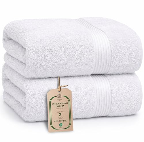 HomeBurg Luxe set med 2 badhanddukar – stora, mjuka och absorberande, hållbara, skonsamma mot huden, maskintvättbara, 65×137 cm, Vit