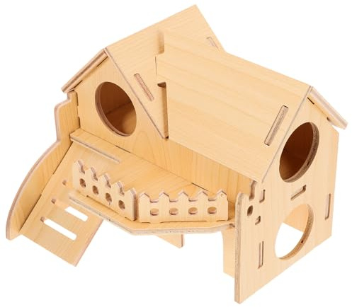 YARNOW Maison pour Hamster en Bois Solide Double Étage Cabane Cachette pour Hamsters Cochons D’Inde et Petits Rongeurs Abri Confortable pour Repos et Jeu Fournitures