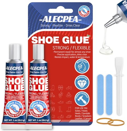 ALECPEA Shoe Glue Repair Gel - 2 Pack (29.5g) - Super Strong Waterproof Adhesive for Sneakers, Leather & Rubber Soles - Professional Fix Kit with Sanding Sticks & Rubber Bands