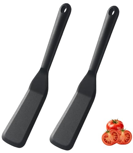 Juego de 2 Espátulas de Silicona Antiadherentes y Resistentes al Calor para Cocinar Pescado, Panqueques, Huevos, Pizza, Sin BPA, Diseño Ergonómico de 3 Lados, Medidas25.5x5 cm, Ideal para Cocina y BBQ