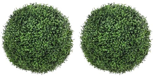 HOMCOM Set di 2 Sfere di Bosso, Topiarie Artificiali con 682 Foglie, Resistente ai Raggi UV, Altezza 42 cm per Decorazioni da Interno ed Esterno