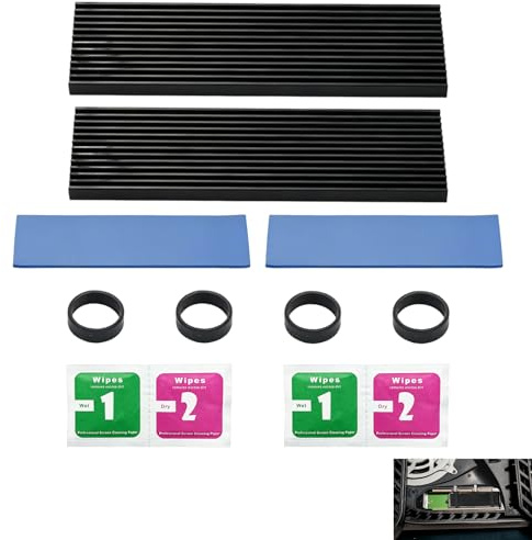 2 Piezas Disipador M.2 2280, Disipador Calor SSD NVMe con Almohadilla Térmica, Heatsink de Aluminio 22x70x3 mm PC de Sobremesa Slim, Refrigeración Pasiva Unidad M.2 con Bandas de Montaje